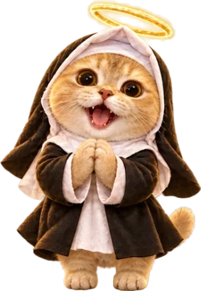 The kitten praying with a halo, mouth wide open